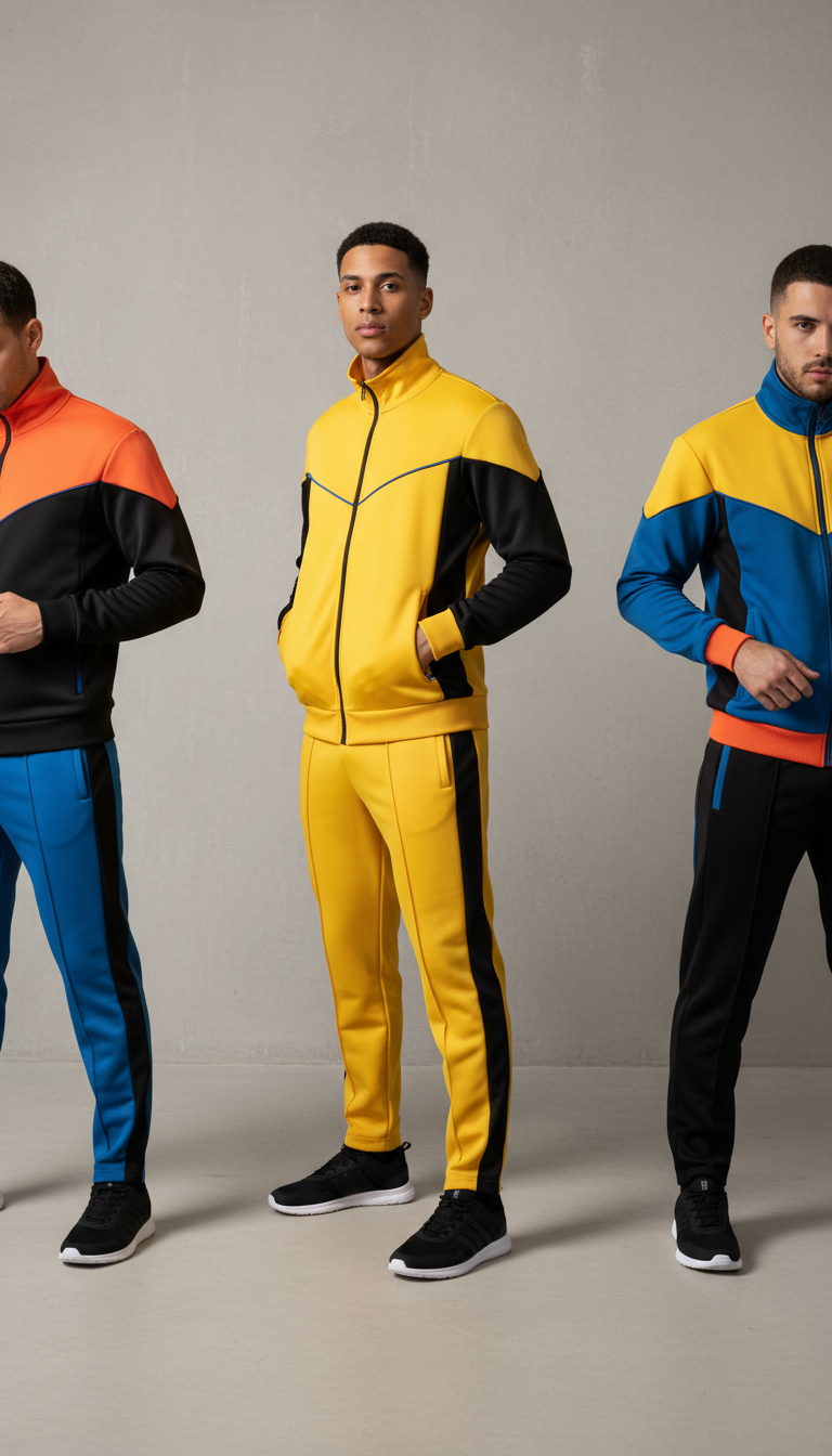 Metro yellow and asphalt black paneled tracksuit set